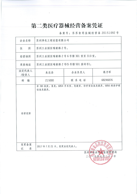 Medical Apparatus and instruments operating record certificate